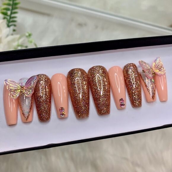 Aurora Flying Butterfly Press On Nails | Handmade Press On Nails | Fake Nails - Picture 1 of 9